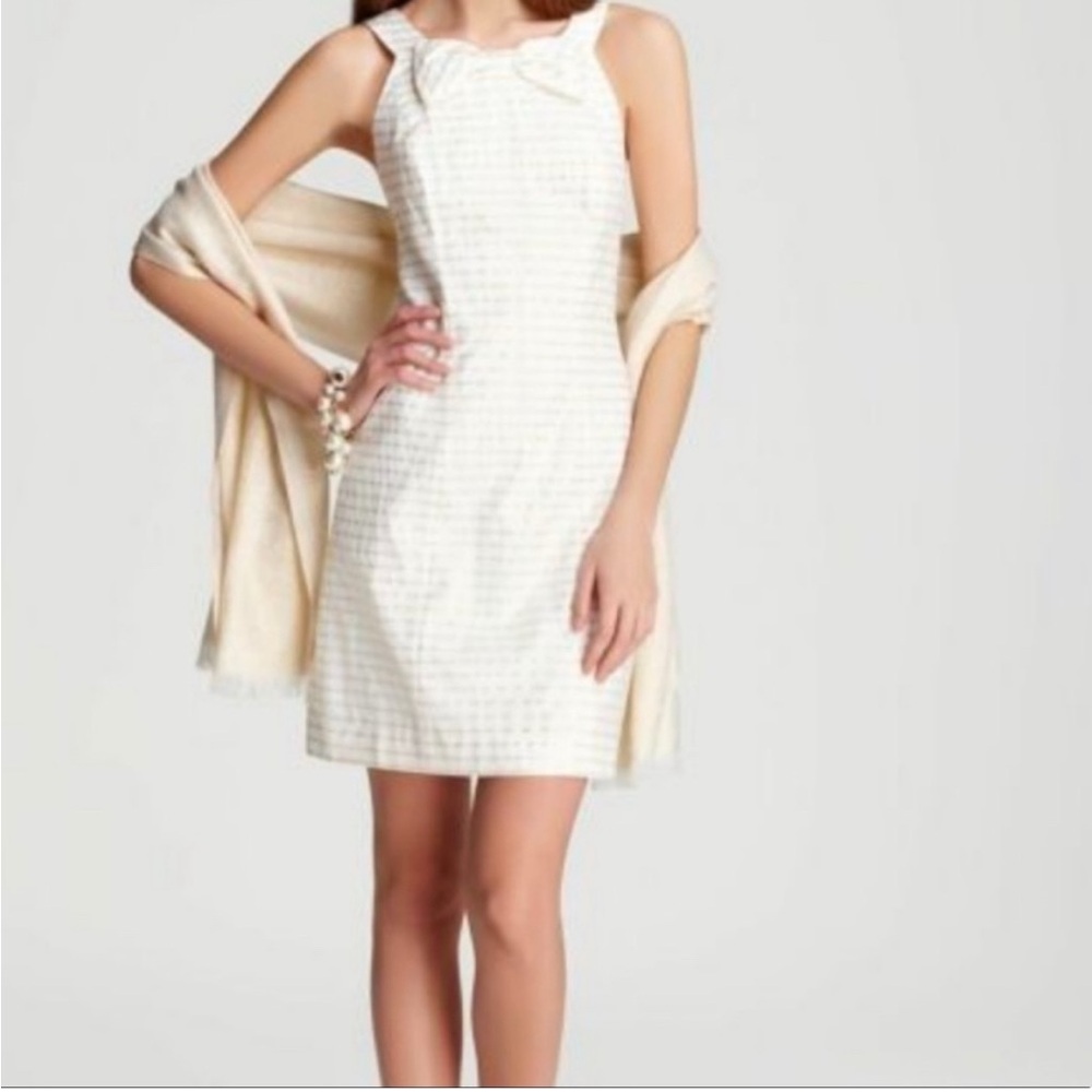 Lily Pulitzer Gold and Ivory Henley Sleeveless Tank Halter Dress